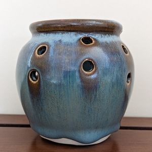 T B Pots wildflower bud vase pottery Walpole Maine blue brown